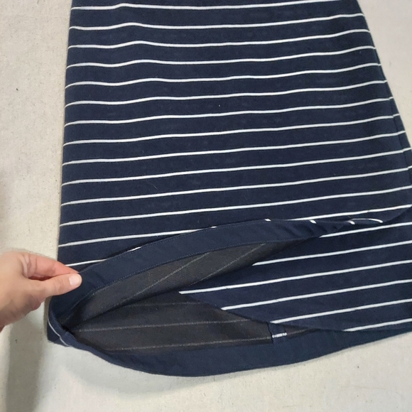 LOFT navy blue& white striped skirt crossover front textured elastic waist Sz XS - Picture 2 of 10